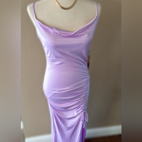 Lavender ruched cowl neckline maxi dress- wedding special occasion dress - Picture 8 of 9